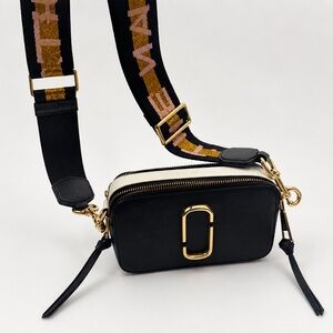 Marc Jacobs Black and White Crossbody Camera Bag with Gold Hardware